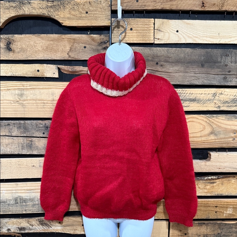 Vintage Union Made AFL-CIO Red Wool Cowl Neck Sweater Size 6